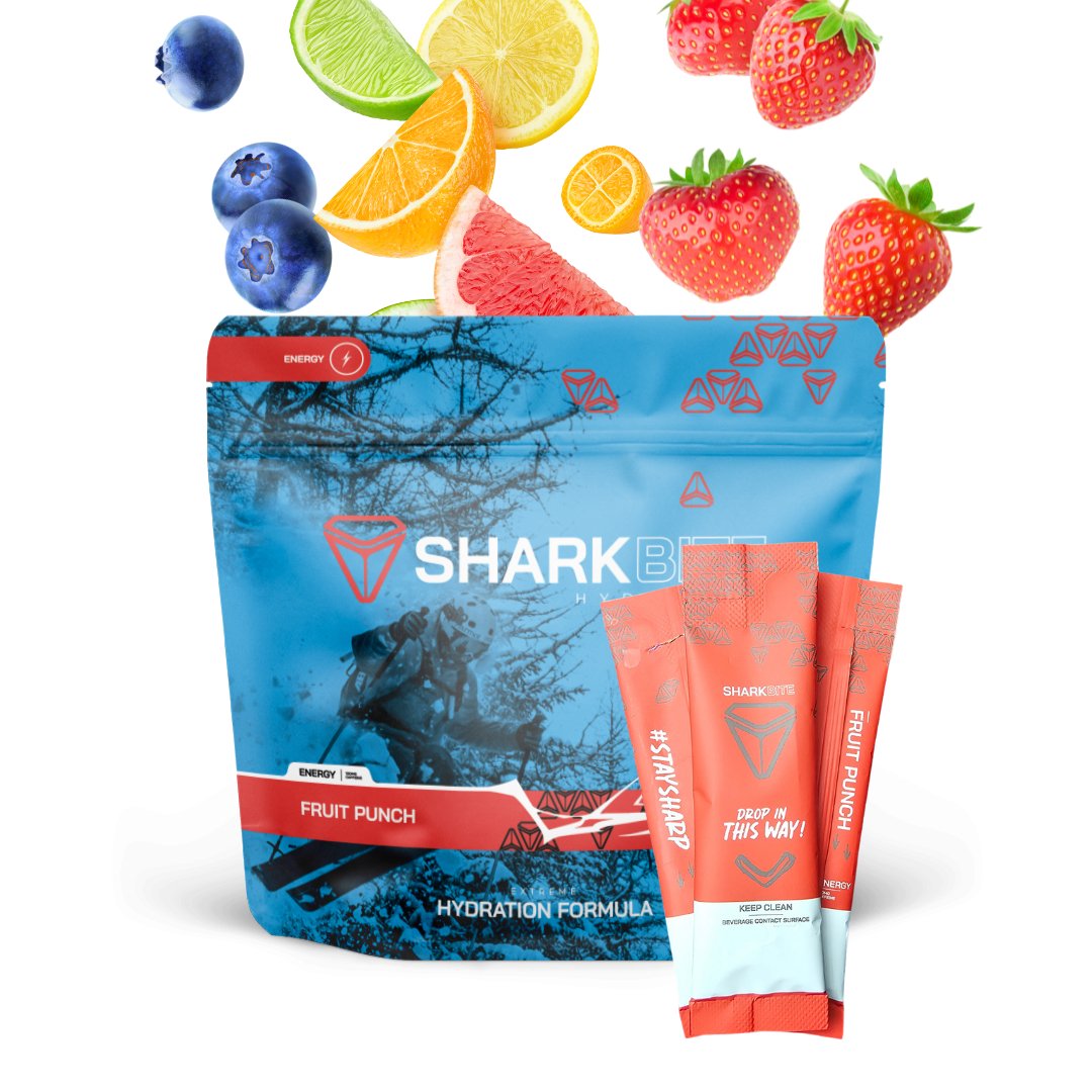 Image of FRUIT PUNCH Flavor Natural Caffeine - 24 Sticks pack. | Sharkbite Hydration